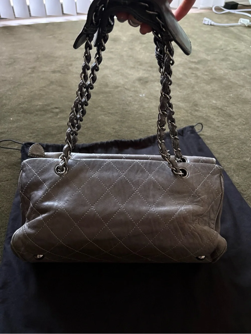 2008 Chanel CC Ritz Flap Gray Leather Shoulder Bag